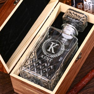 Personalized Whiskey Decanter Set,Custom Decanter with Wooden Gift Box,Engraved Decanter,Whiskey Glass Set,Personalized Glass Gifts For Men