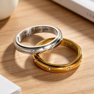 Anello girevole personalizzato, anello con nome personalizzato, anello antistress in acciaio inossidabile inciso, anello ansiolitico, anello rotante, sollievo dallo stress
