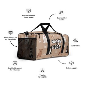 Custom Name Dog Lover Duffle Bag, Personalized Cute Puppy Gym Bag, Customized Canine Travel Bag, Dog Mom Dad Bag, Best Dog Owner Gift