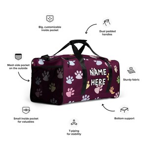 Custom Name Dog Lover Duffle Bag, Personalized Cute Puppy Gym Bag, Customized Canine Travel Bag, Dog Mom Dad Bag, Best Dog Owner Gift