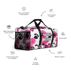 Custom Name Dog Lover Duffle Bag, Personalized Cute Puppy Gym Bag, Customized Canine Travel Bag, Dog Mom Dad Bag, Best Dog Owner Gift