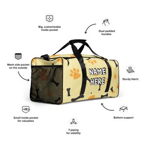 Custom Name Dog Lover Duffle Bag, Personalized Cute Puppy Gym Bag, Customized Canine Travel Bag, Dog Mom Dad Bag, Best Dog Owner Gift