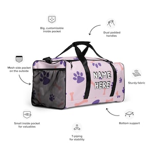 Custom Name Dog Lover Duffle Bag, Personalized Cute Puppy Gym Bag, Customized Canine Travel Bag, Dog Mom Dad Bag, Best Dog Owner Gift