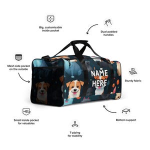 Custom Name Dog Lover Duffle Bag, Personalized Cute Puppy Gym Bag, Customized Canine Travel Bag, Dog Mom Dad Bag, Best Dog Owner Gift
