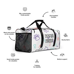 Custom Name Dog Lover Duffle Bag, Personalized Cute Puppy Gym Bag, Customized Canine Travel Bag, Dog Mom Dad Bag, Best Dog Owner Gift