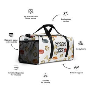 Custom Name Dog Lover Duffle Bag, Personalized Cute Puppy Gym Bag, Customized Canine Travel Bag, Dog Mom Dad Bag, Best Dog Owner Gift