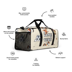 Custom Name Dog Lover Duffle Bag, Personalized Cute Puppy Gym Bag, Customized Canine Travel Bag, Dog Mom Dad Bag, Best Dog Owner Gift
