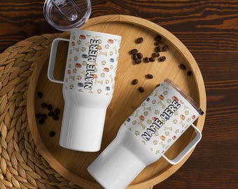 Custom Name Dog Lover Travel Mug With a Handle, Personalized Cute Puppy Tumbler, Customized Dog Mom Gift, Best Dog Dad Present, Puppy Mug