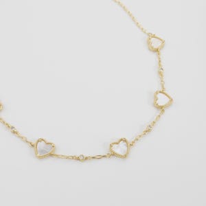 Gold Plated Heart Shell Necklace – 16&quot; Chain – Mother of Pearl Heart Pendant – Minimalist Beach Jewelry – Gift for Her – Layering Necklace