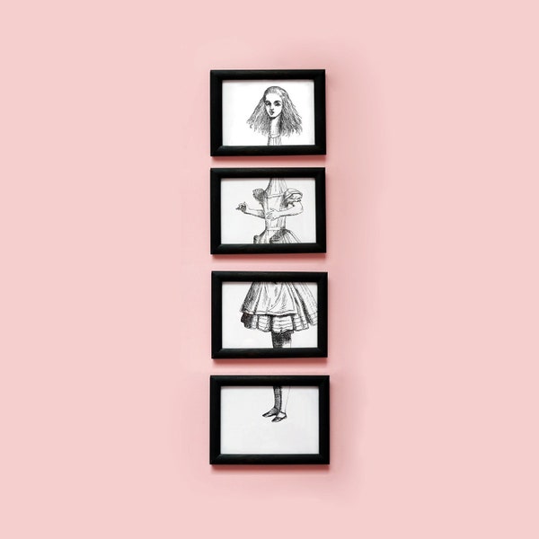 Alice in Wonderland | 5x7 | Alice Growing Collage | Room | Wall | Home Decor | Black and White Art Prints | Girls | Nursery | Kids | Picture