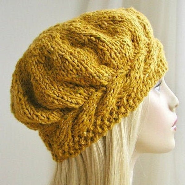 Weekend Cable Beret Tam Hat Knitting Pattern
