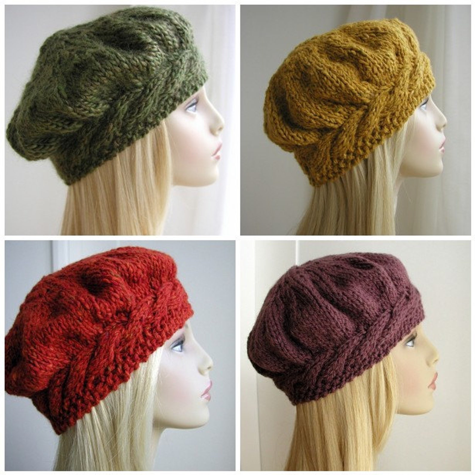 Weekend Cable Beret Tam Hat Knitting Pattern Etsy