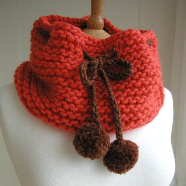 Hand Knitted Chunky Cowl with Pom Poms