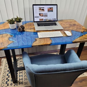 Handcrafted Olive Wood Coffee Table with Blue Epoxy Resin | Live Edge Table, natural wood table, unique coffee table,