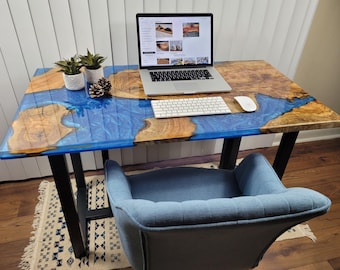 Handcrafted Olive Wood Coffee Table with Blue Epoxy Resin | Live Edge Table, natural wood table, unique coffee table,