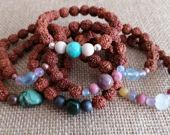 Rudraksha seed & semi-precious stone stretchy bracelets - multiple options