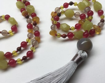 Jelly Jewel Knotted Tassel Necklace