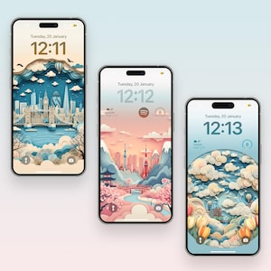 Landscape City Phone Wallpaper Set, Vintage Painting Style (Digital Download, 20  high-resolution JPG Files)