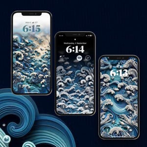 Sfondi per telefono sottomarini, Sfondi in stile carta ritagliata per iPhone, Set di sfondi per smartphone, Sfondo estetico per iPhone, Grande onda