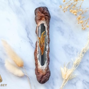 Handmade Glass Mezuzah Case: Polymer Clay Cave Design, Judaica Art