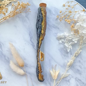 Handmade Glass Mezuzah Case: Black Stone Polymer Clay, Gold Accents