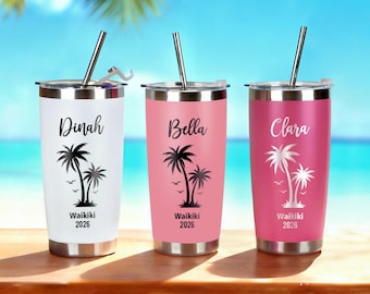 Vaso de playa personalizado de 20 oz, taza de viaje de acero inoxidable grabada a medida, vaso térmico para vacaciones y viajes.