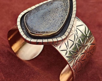 Dino Bone Brass Handmade Statement Cuff: Fits 7" Wrist