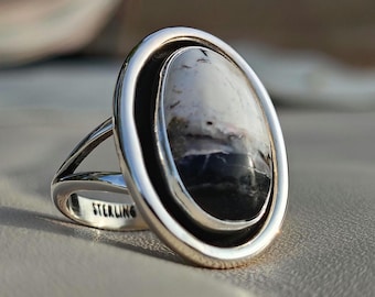 White Buffalo Sterling Silver Handmade Shadowbox Ring: Size 8 Statement Ring