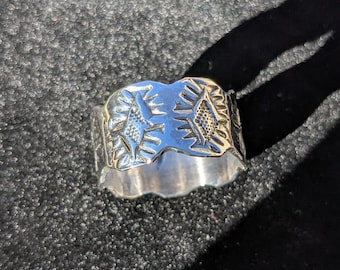 Sterling silver band ring - size 12.5 - hand stamped design with notches - men&#39;s simple band ring practical jewelry - large ring