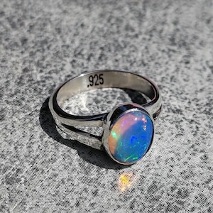 Opal Sterling Silver Ring size 5.5 - Bezel Set 1.5 CT Ethiopian Welo Opal
