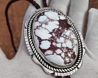Wild Horse Magnesite Sterling Silver Huge Bolo Tie: Handcrafted Artisan Southwestern Statement Jewelry