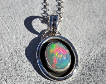 Opal (5.45 CT) Sterling Silver Handmade Pendant With 18" Necklace
