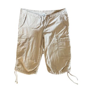 PrAna Women's Cargo Capri Shorts Size 8 Khaki Drawstring Hem 2000s