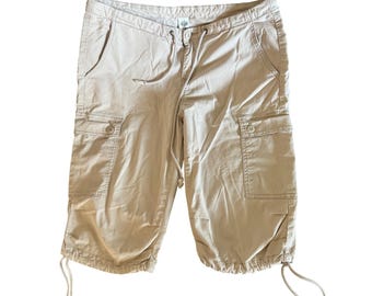 PrAna Women's Cargo Capri Shorts Size 8 Khaki Drawstring Hem 2000s