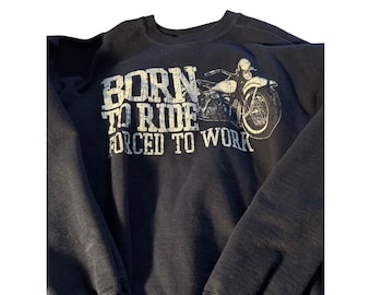 Sudadera de moto negra de algodón suave con cuello redondo para hombre, estilo vintage Y2K, talla XL.