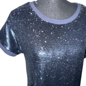 Moulinette Soeurs Anthropologie Navy Blue Sequin Shift Dress Small Party image 2