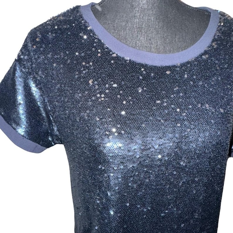 Moulinette Soeurs Anthropologie Navy Blue Sequin Shift Dress Small Party image 2