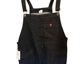 Soojun Black Denim Overalls Women's L Adjustable Straps Utility Y2K Wide Leg