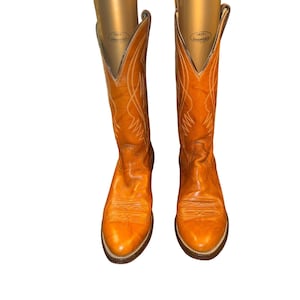 Vintage Justin cowboylaarzen voor heren, maat 8.5 B, smal model, karamelkleurig leer, westernstijl, 1632, VS