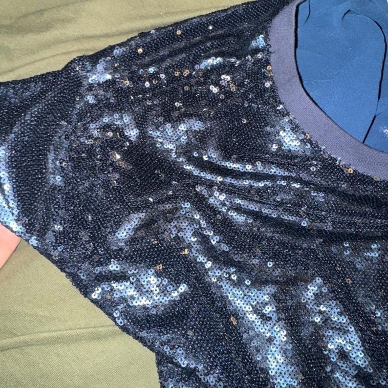 Moulinette Soeurs Anthropologie Navy Blue Sequin Shift Dress Small Party image 7