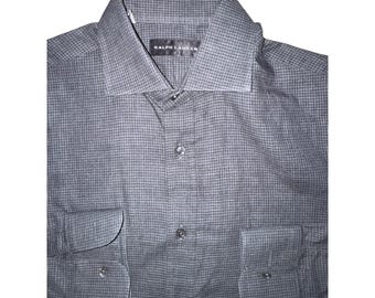 Camisa de algodón a cuadros grises de Ralph Lauren con etiqueta negra vintage. Precio de venta sugerido: 250. Talla S.