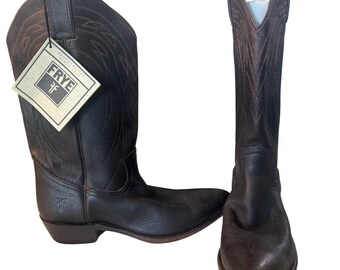 Nouveau ! ET vintage bottes western Frye pour hommes taille 11D cowboy en cuir marron des années 1990