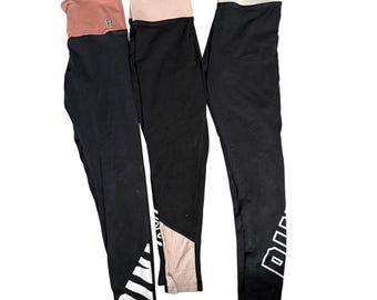 Victoria's Secret 2010 PINK Yoga Leggings Lot of 3 Women's Small Blk Logo Pants
