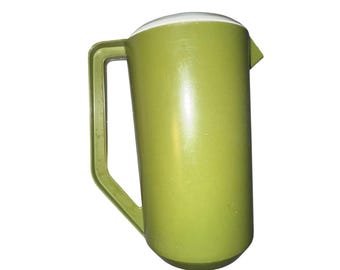 Vintage Tupperware Green Pitcher with Strainer Insert 1970s MCM Avocado Kitchen