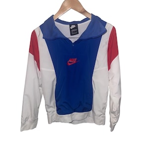 Nike Windbreaker Pullover Jacket kids Large Blue Red White 1/4 Zip