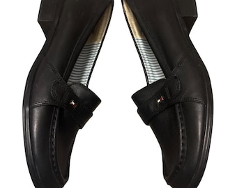 Y2K New Tommy Hilfiger Black Leather Loafers Women's 7.5 Deadstock