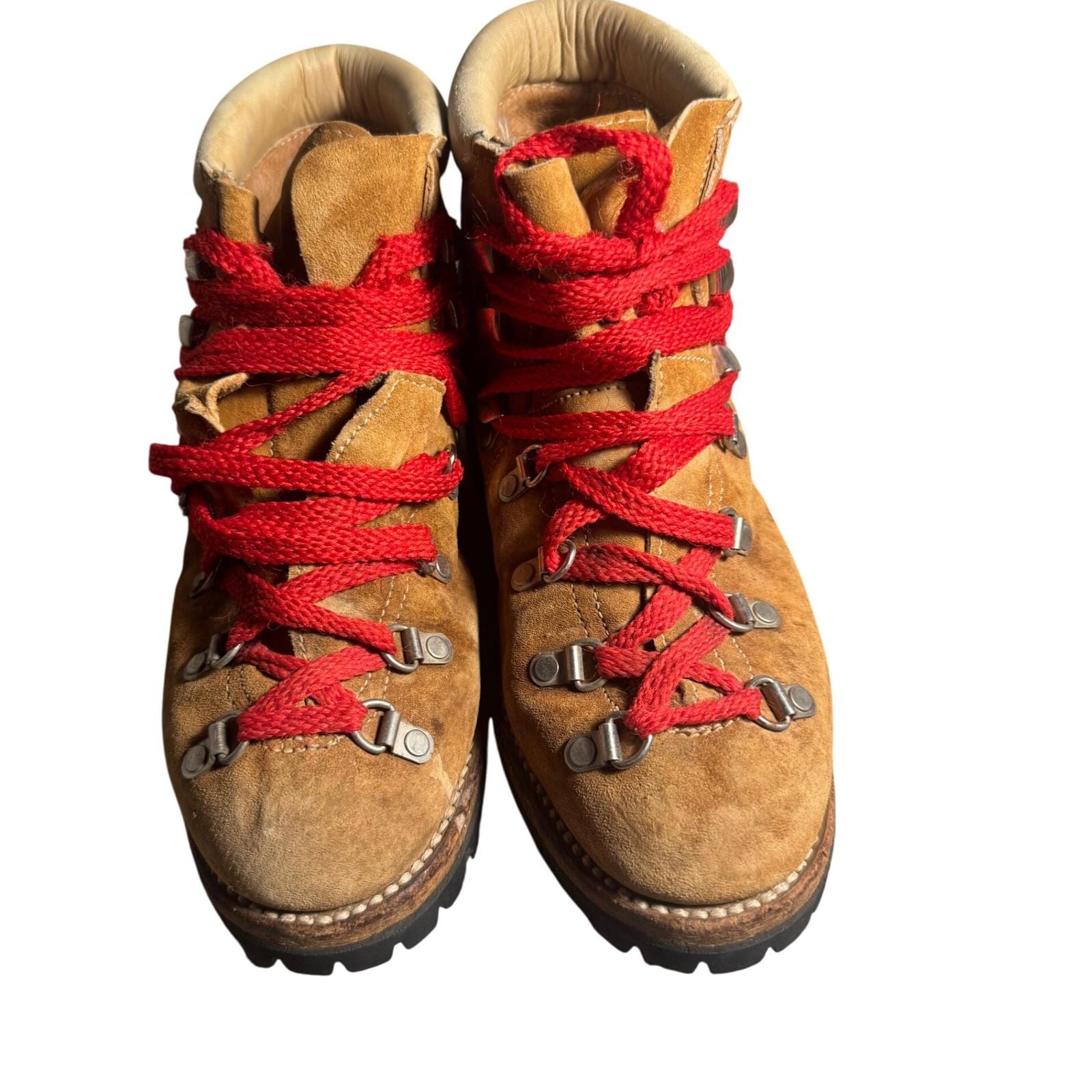 Vintage 1970s Wilderness Leather Hiking Boots Vibram Soles & Red