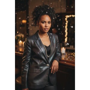 Cachet Shiny Metallic Satin Blazer Jacket Rhinestone Trim Silver Size 16w