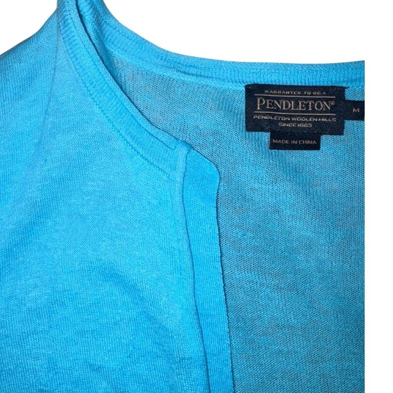 Pendleton Blue Linen Cotton Open Front Cardigan Sweater Womens Medium image 2
