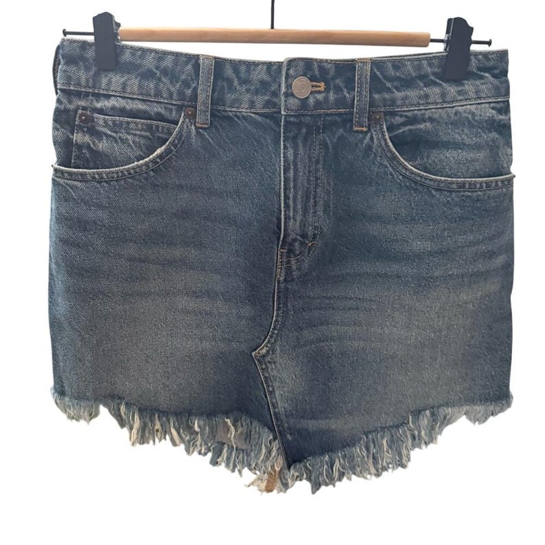 Free People blauwe denim minirok maat 26 afbeelding 3